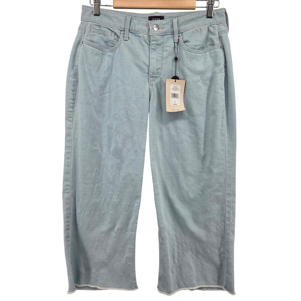 NYDJ Wide Leg Capri Fray Hem Jeans Light Blue Valhalla 6 Summer Casual Lift Tuck